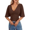 image:imageLYANER Womens Wrap V Neck Dressy Casual TopsChestnut Brown