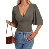 image:imageLYANER Womens Wrap V Neck Dressy Casual TopsDeep Gray