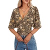 image:imageLYANER Womens Wrap V Neck Dressy Casual TopsLeaves and Branches
