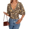 image:imageLYANER Womens Wrap V Neck Dressy Casual TopsLeaves and Branches