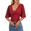 image:imageLYANER Womens Wrap V Neck Dressy Casual TopsWine Red