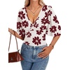 image:imageLYANER Womens Wrap V Neck Dressy Casual TopsWine Red Flower