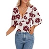 image:imageLYANER Womens Wrap V Neck Dressy Casual TopsWine Red Flower