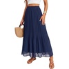 image:imageLYANER Womens Chiffon Pleated Elastic High Waisted Flowy A Line Layered Vacation Long SkirtsDark Blue