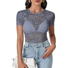 image:imageLYANER Womens Floral Lace Sexy Y2k Tee TopsDusty Blue