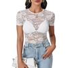 image:imageLYANER Womens Floral Lace Sexy Y2k Tee TopsWhite