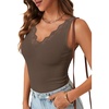 image:imageLYANER Womens Lace Trim V Neck Y2k Cami TopCoffee