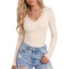 image:imageLYANER Womens Lace V Neck Long Sleeve ShirtsBeige