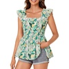 image:imageLYANER Womens Smocked Casual Peplum TopPrinted Light Green