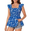 image:imageLYANER Womens Smocked Casual Peplum TopPrinter Royal Blue