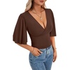 image:imageLYANER Womens Wrap V Neck Dressy Casual TopsChestnut Brown