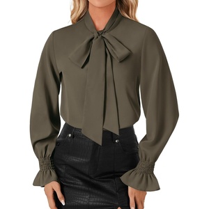 image:imageLYANER Womens Bow Tie Neck Business Work BlouseArmy Green