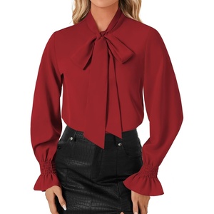 image:imageLYANER Womens Bow Tie Neck Business Work BlouseBurgundy