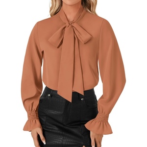 image:imageLYANER Womens Bow Tie Neck Business Work BlouseCoral Pink