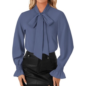 image:imageLYANER Womens Bow Tie Neck Business Work BlouseDusty Blue