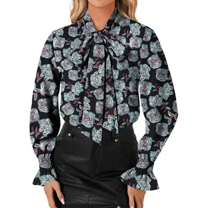 image:imageLYANER Womens Bow Tie Neck Business Work BlouseFloral Black