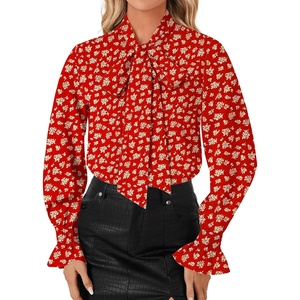 image:imageLYANER Womens Bow Tie Neck Business Work BlouseFloral Red