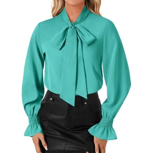image:imageLYANER Womens Bow Tie Neck Business Work BlouseTurquoise