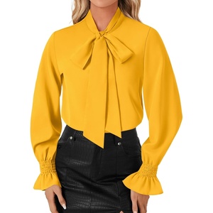 image:imageLYANER Womens Bow Tie Neck Business Work BlouseYellow