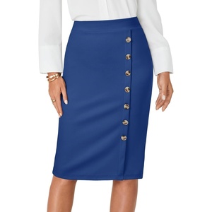 image:imageLYANER Womens Button Stretch Casual Pencil SkirtDark Blue