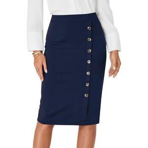image:imageLYANER Womens Button Stretch Casual Pencil SkirtNavy Blue