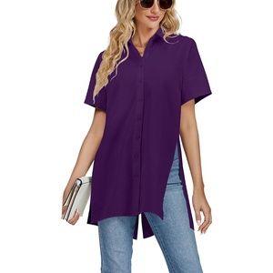 image:imageLYANER Womens Collar V Neck Split Hem BlouseDark Purple