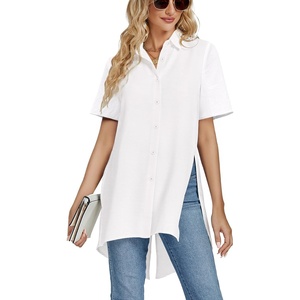 image:imageLYANER Womens Collar V Neck Split Hem BlouseWhite