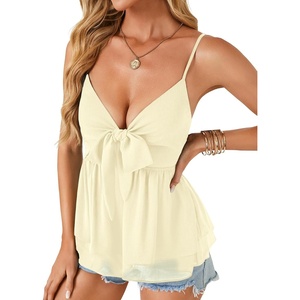 image:imageLYANER Womens Deep V Neck Sexy Babydoll Tank TopsApricot