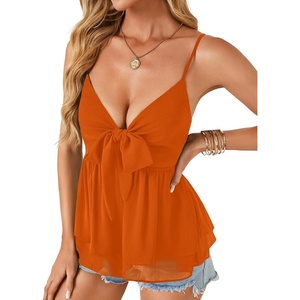 image:imageLYANER Womens Deep V Neck Sexy Babydoll Tank TopsOrange