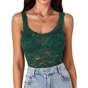 image:imageLYANER Womens Floral Lace Sexy Tank TopsDark Green