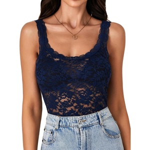 image:imageLYANER Womens Floral Lace Sexy Tank TopsNavy Blue