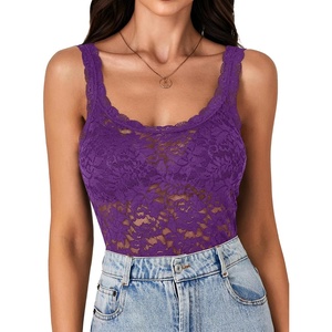 image:imageLYANER Womens Floral Lace Sexy Tank TopsPurple