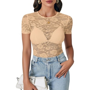 image:imageLYANER Womens Floral Lace Sexy Y2k Tee TopsBeige