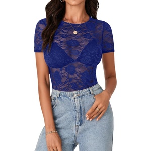 image:imageLYANER Womens Floral Lace Sexy Y2k Tee TopsDark Blue