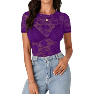 image:imageLYANER Womens Floral Lace Sexy Y2k Tee TopsPurple