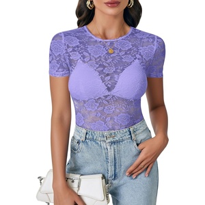 image:imageLYANER Womens Floral Lace Sexy Y2k Tee TopsViolet