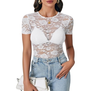 image:imageLYANER Womens Floral Lace Sexy Y2k Tee TopsWhite