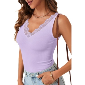 image:imageLYANER Womens Lace Trim V Neck Y2k Cami TopLight Purple