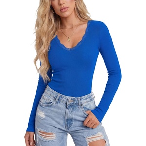 image:imageLYANER Womens Lace V Neck Long Sleeve ShirtsRoyal Blue