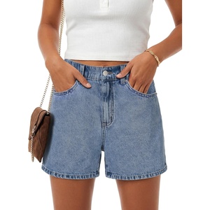 image:imageLYANER Womens Mid Rise Elastic Waist Denim ShortsBlue