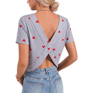 image:imageLYANER Womens Open Back Casual TeeBright Red Heart