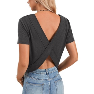 image:imageLYANER Womens Open Back Casual TeeDark Gray