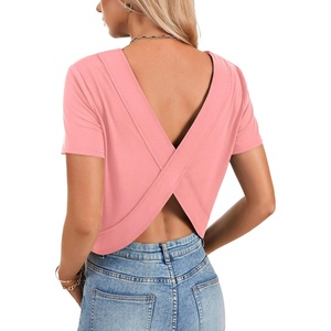 image:imageLYANER Womens Open Back Casual TeeDeep Pink