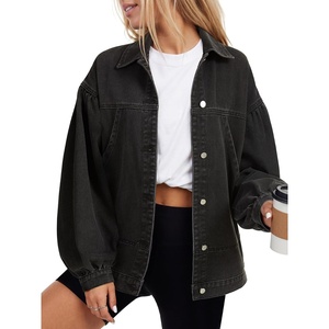 image:imageLYANER Womens Oversized Denim Jacket with PocketsBlack