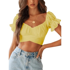 image:imageLYANER Womens Puff Short Sleeve Y2k Crop TopBaby Yellow