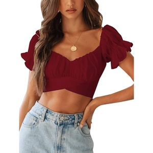 image:imageLYANER Womens Puff Short Sleeve Y2k Crop TopBurgundy