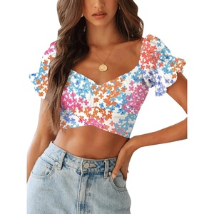 image:imageLYANER Womens Puff Short Sleeve Y2k Crop TopColorful Floral