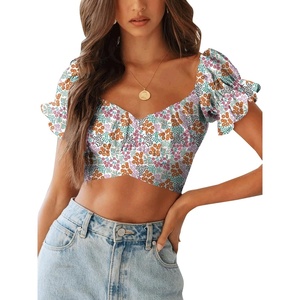 image:imageLYANER Womens Puff Short Sleeve Y2k Crop TopFloral Multicolored