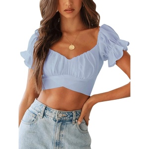 image:imageLYANER Womens Puff Short Sleeve Y2k Crop TopSky Blue