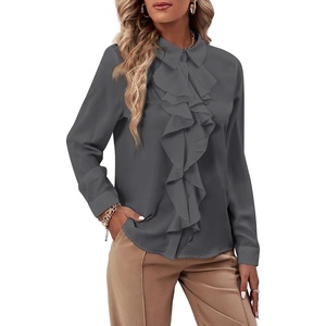 image:imageLYANER Womens Ruffle Front Elegant BlouseDeep Gray